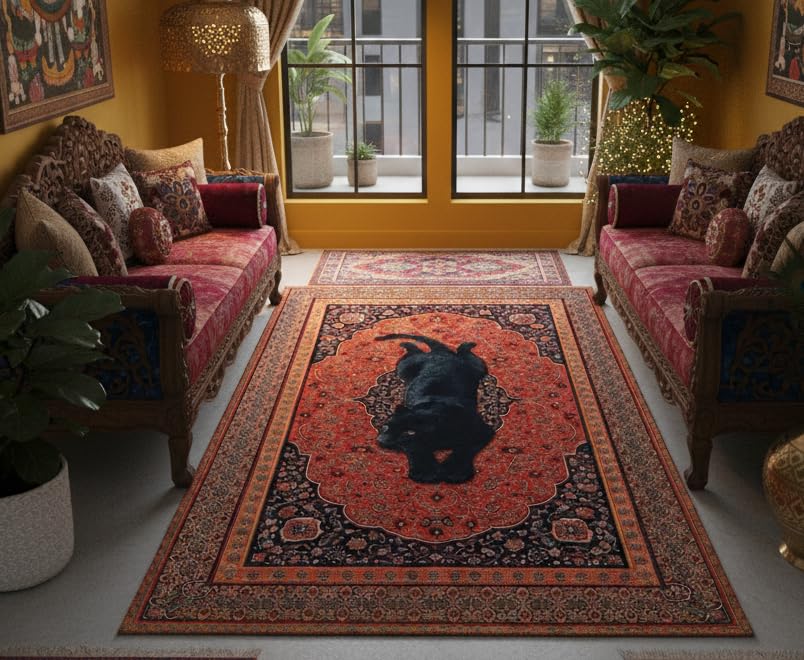 Image of Cotton Bolls Textiles Rugs for Living Room 5x7 Feet Large Size | Lightweight Foldable Carpet for Bedroom & Hall | Easy to Handle During Daily Cleaning | Travel Friendly Printed Rug | Panther
