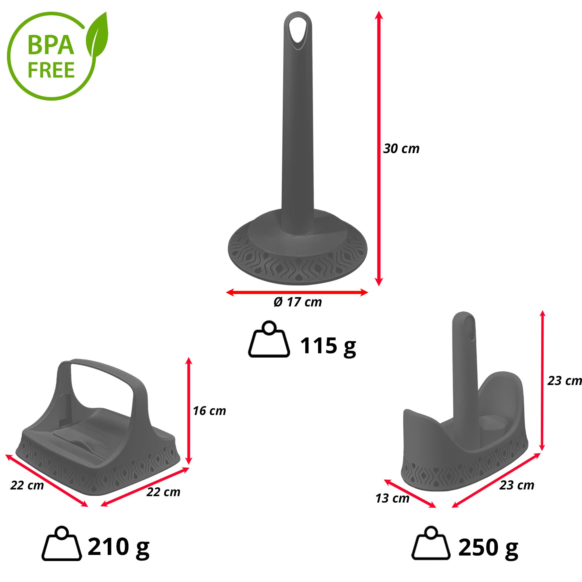 Sicignano | Set Portarotolo Portatovaglioli Portabicchieri, Linea Tosca, Plastica BPA Free - Facile da Spostare, Lavabile in Lavastoviglie, Elegante - 100% Made in Italy (Grigio/Bianco)