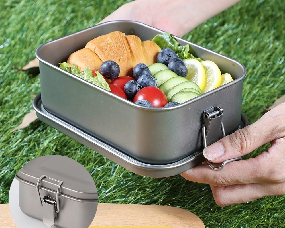 Quadratische Lunchbox, reines Titan, versiegelte Bento-Box, geeignet für Zuhause oder Camping im Freien (eine Farbe 1, 800 ml)