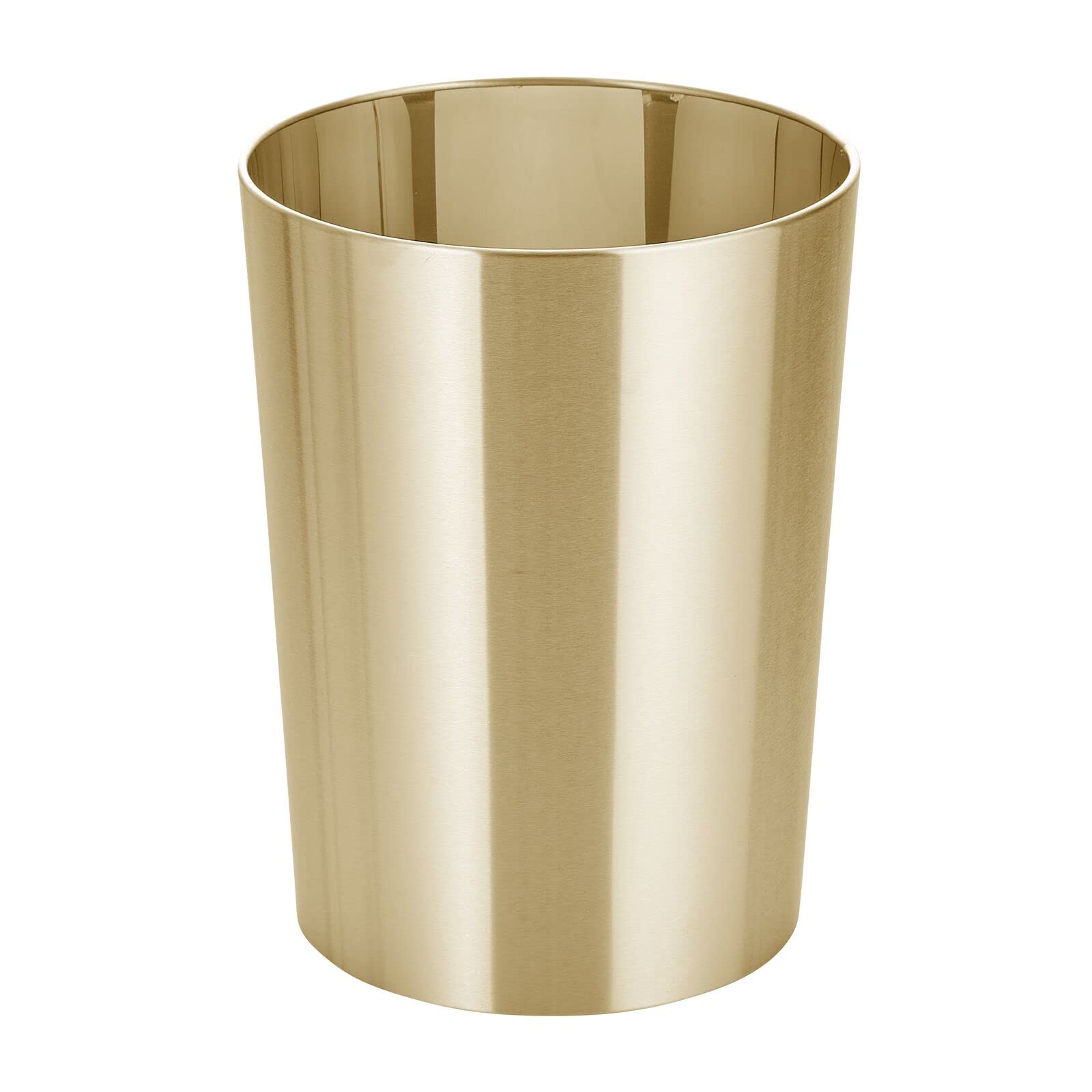 mDesign Stainless Steel Round Metal Trash Can, Small 2.8 Gallon Wastebasket, Garbage Basket Bin for Bathroom, Bedroom, Kitchen, or Home Office, Holds Waste and Recycle, Mirri Collection, Soft Brass-image-38