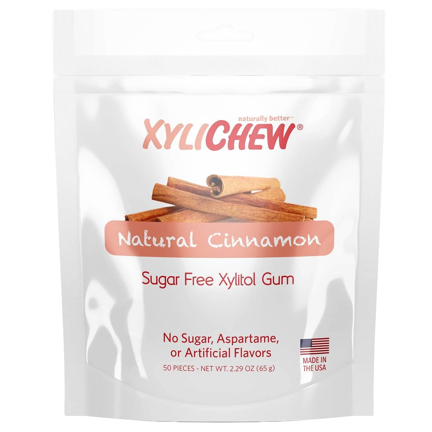 Xylitol Chewing Gum - Non GMO, Zero Aspartame, Gluten Free, Sugar Free Gum - Natural Oral Care, Relieves Bad Breath and Dry Mouth - Cinnamon, 50 Count