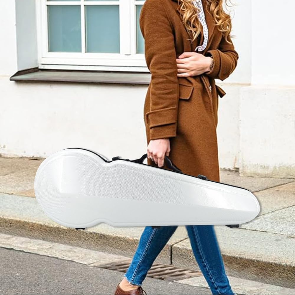 Viola Case 16 inch Lightweight Carbon Fiber, Adjustable Velcro Neck Pad suitable for sizes 15-16.5 inches, Thickened Lining, Built-in Hygrometer, Sturdy Handle,with Backstraps (White)