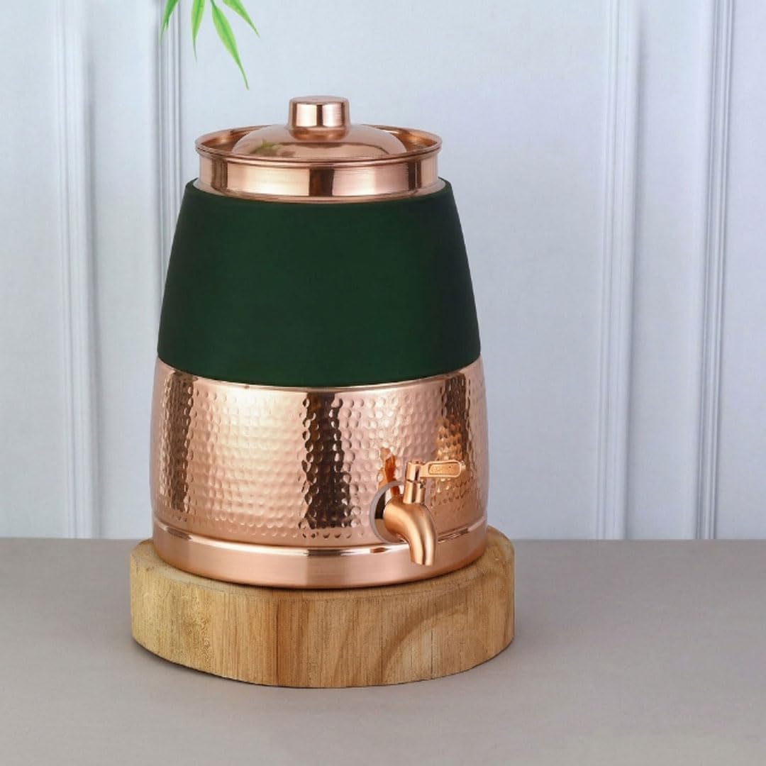 Chakmak CURO W JUG Green Amrit COL 8 Litre Pure Copper Water Dispenser with Tap & Lid | Green Finish Water Storage Jug-image-42