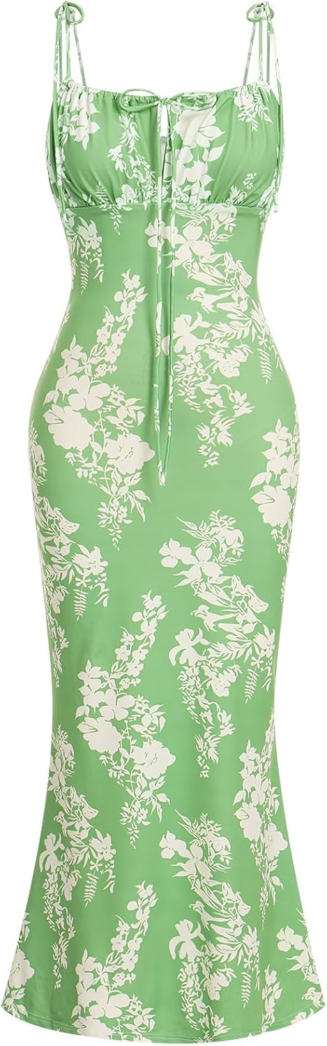 Bustier Dress for Women Boho Floral Corset Casual Sundress Spaghetti Strap Maxi Dress Summer Beach Party Midi Dresses