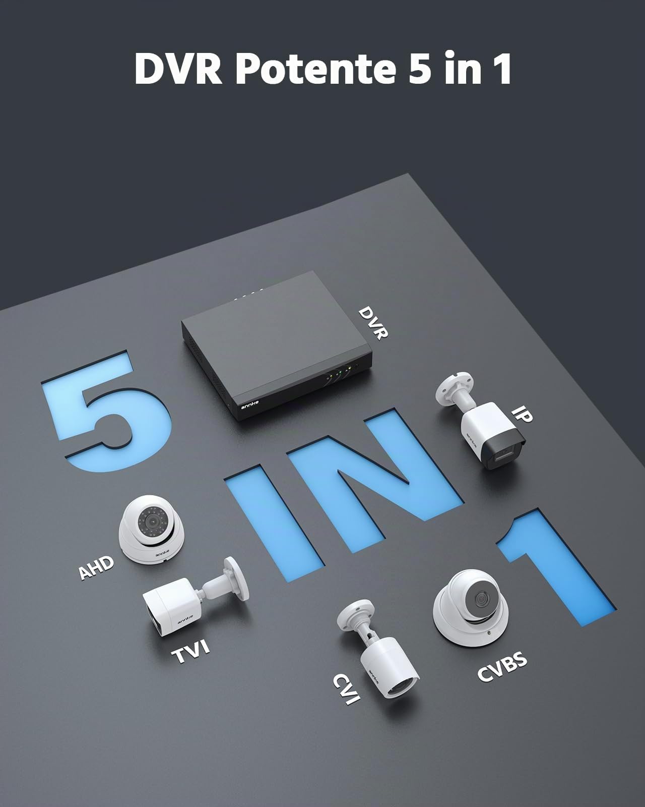 ANNKE 3K Lite 5 in 1 DVR 8 Canali con Rilevamento Persone e Veicoli, 8x 1080p Visione Notturna a Colori kit telecamere videosorveglianza e Hard Disk da 1TB, Avviso Email con Immagini, IP67