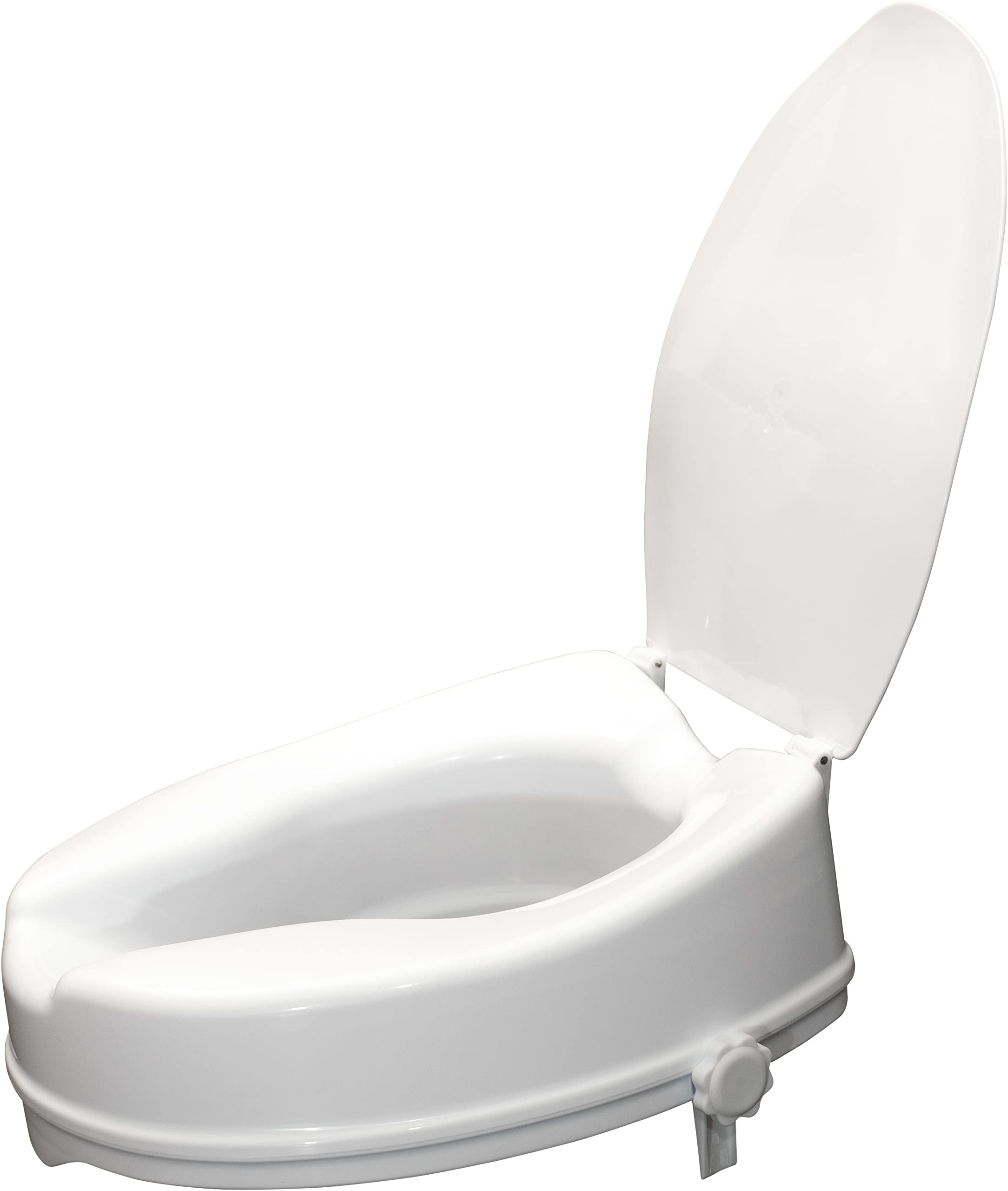 Aidapt 4 Inch Raised Toilet Seat with Lid - White Plastic - Ergonomic Design for Easier Use