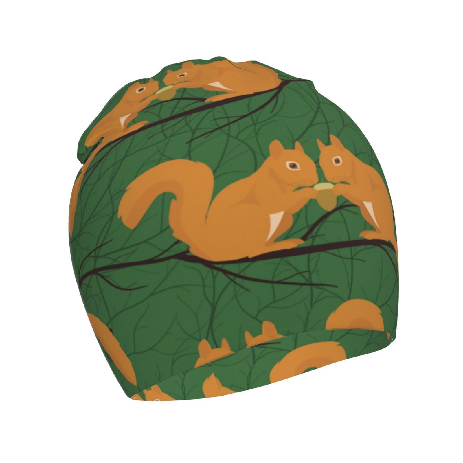 Cute Squirrel Animal Pattern Kids Beanie Hats Warm Knit Beanie Cap Skull Caps Gifts Decor for Boys Girls White