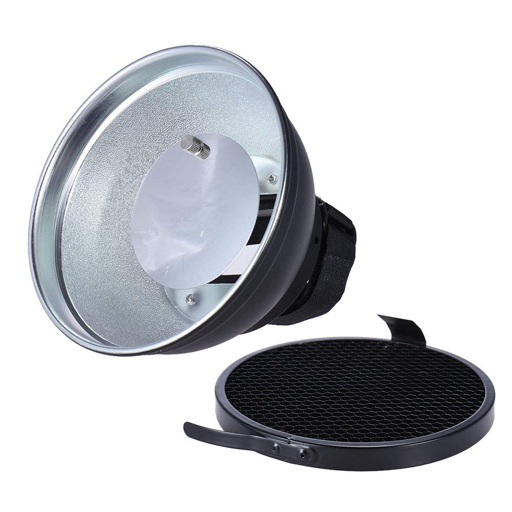 Andoer 5,9in/15cm Plata Difusor Beauty Dish con 30 Grado de Nido de Abeja para Canon Nikon Yongnuo Godox Meike Vivitar Fotografía en la Cámara Flash Speedlite de Destello