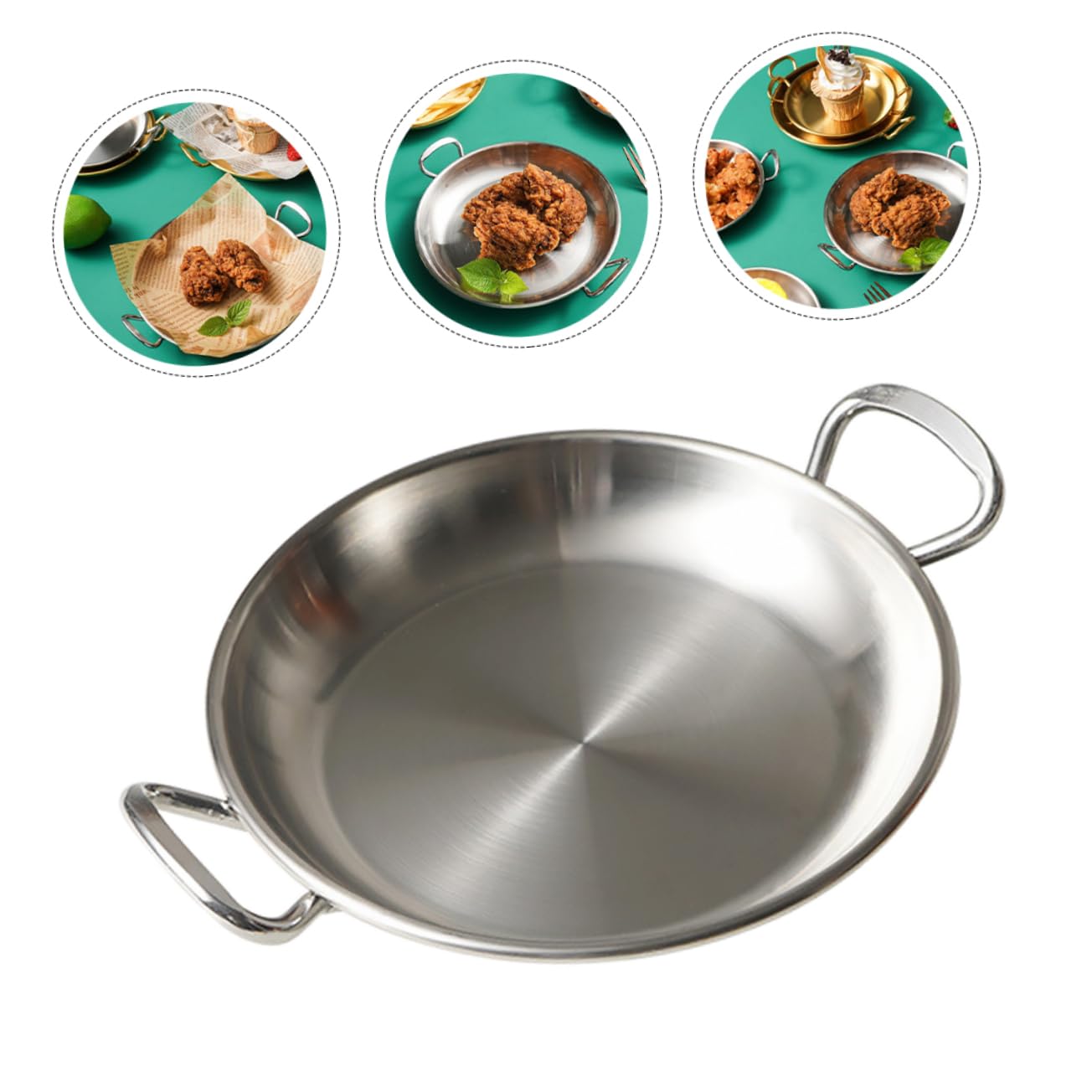 PRETYZOOM Dinnerware Handles Stainless Steel Tray Easy to Clean for Snacks 13cm Small Plate