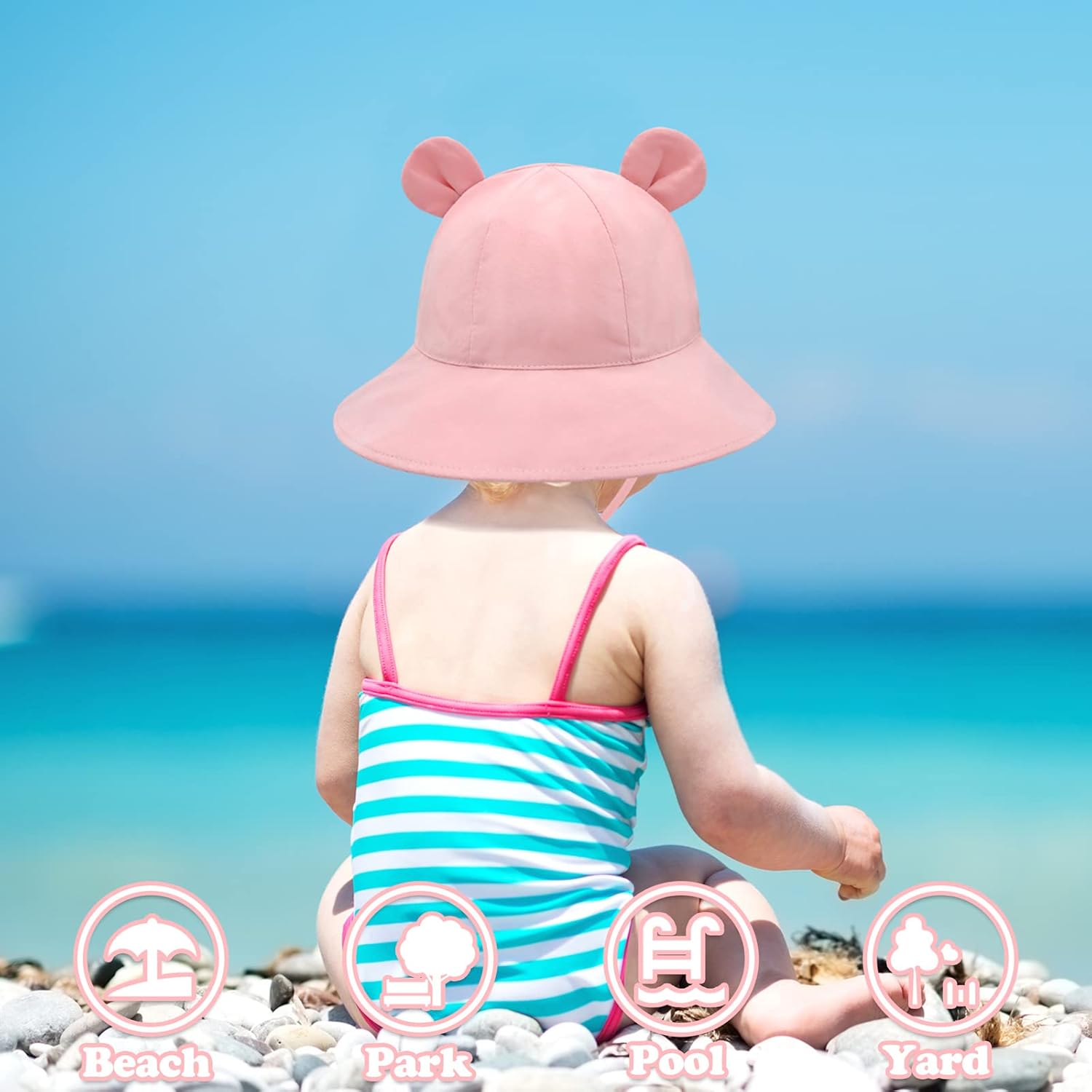 Baby Sun Hat Toddler Hats for Boys Girls Infant Sun Hat Baby Girl Hats with Bear Ears Wide Brim UPF 50+ Beach Hat - Image 3