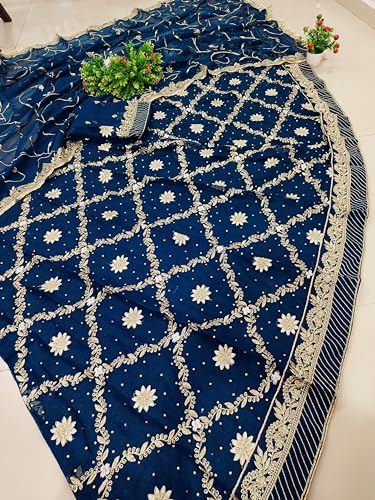 Image of Heavy Embroidery Work Semi Stitched Shimmer Silk Rajputi Poshak For Women Rajasthani Lehenga Choli