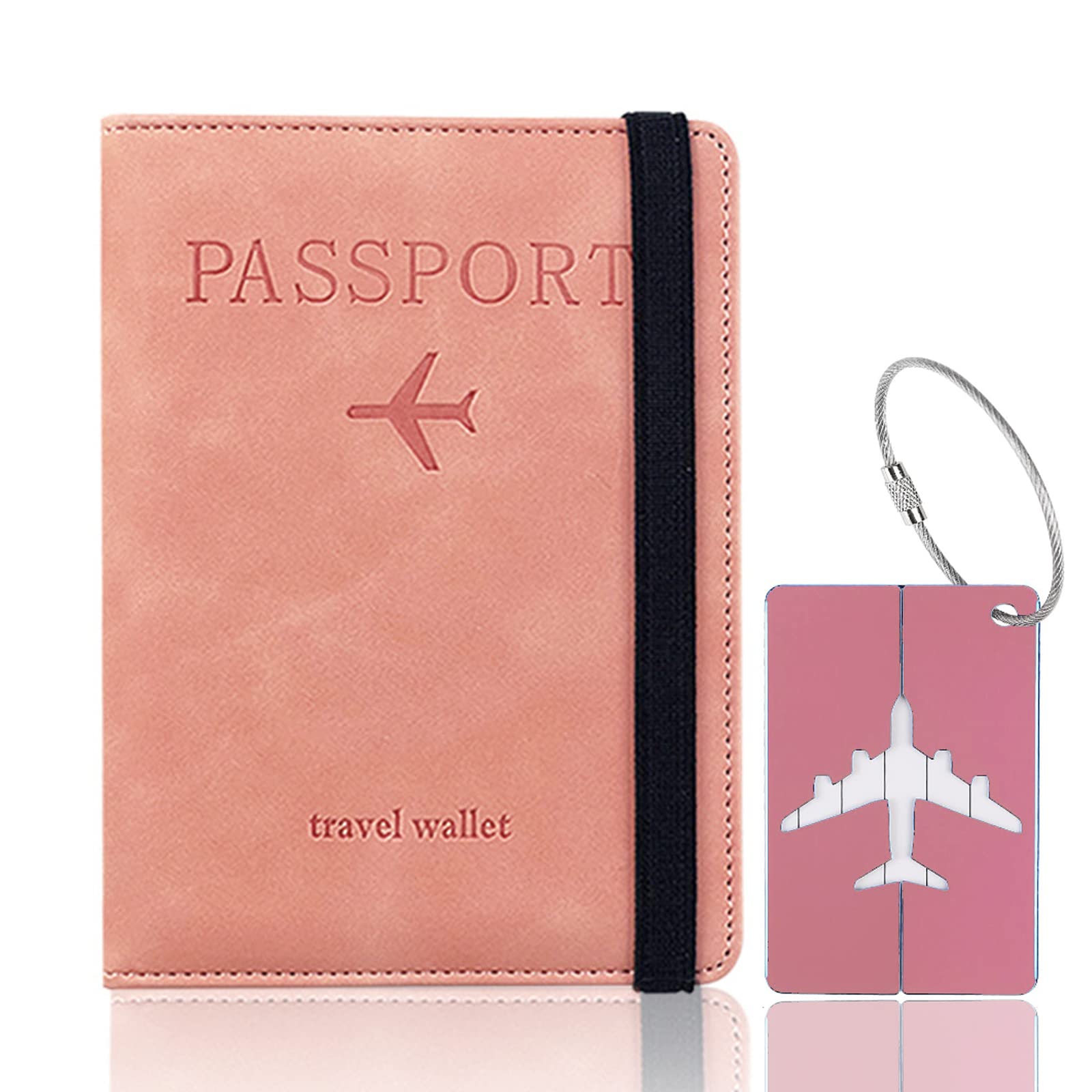 Passport Cover Protege Passeport Francais, Protege Passeport Mit RFID-Blocker, Pochette Passeport Cuir Artificiel,Voyage Accessoires Zippé Passeport éTui, Portefeuille De Voyage, (Rose étui Passeport