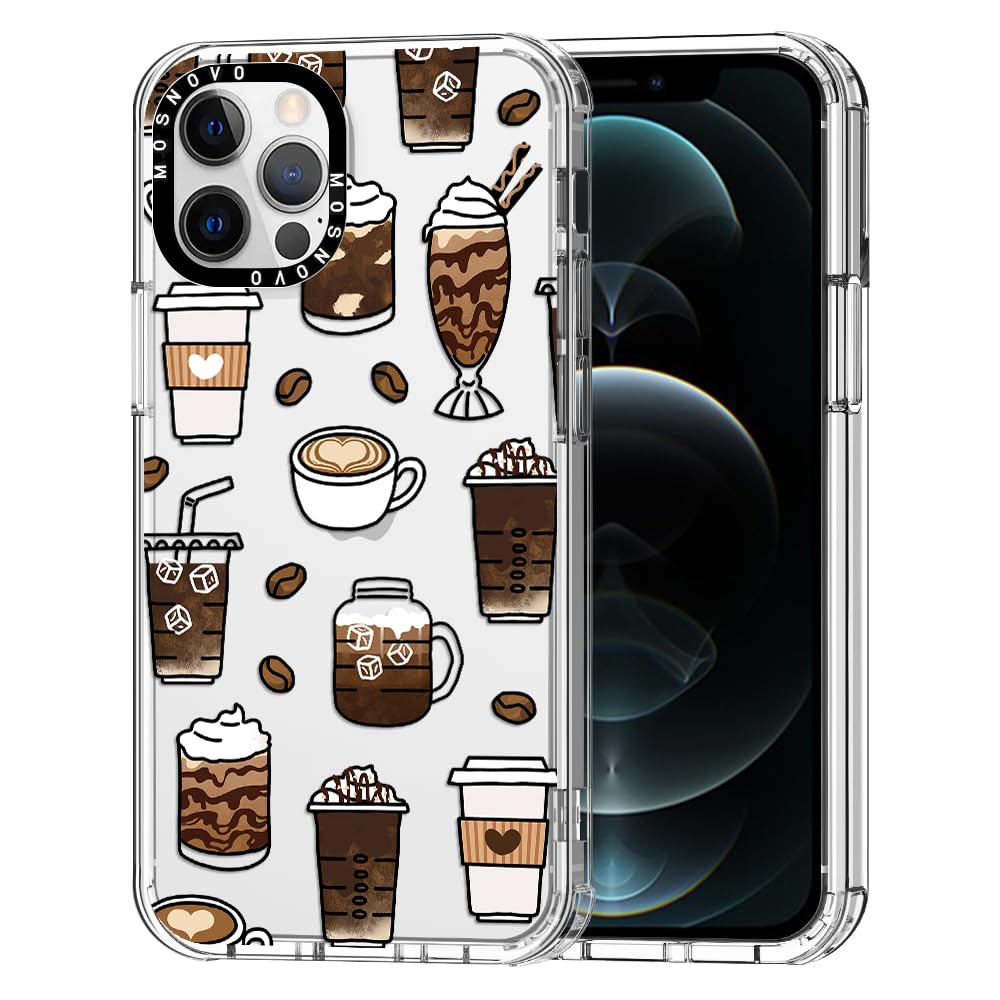 MOSNOVO for iPhone 12 Pro Max Case, [Buffertech 6.6 ft Drop Impact] [Anti Peel Off] Clear Shockproof TPU Protective Bumper Phone Cases Cover with Coffee Design for iPhone 12 Pro Max