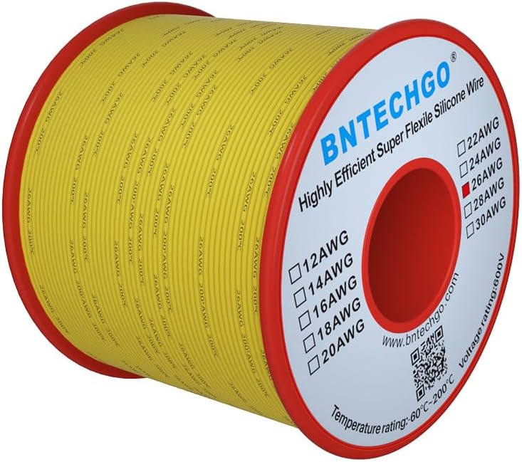 BNTECHGO 26 Gauge Silicone Wire Spool 250 ft Yellow Flexible 26 AWG Stranded Tinned Copper Wire