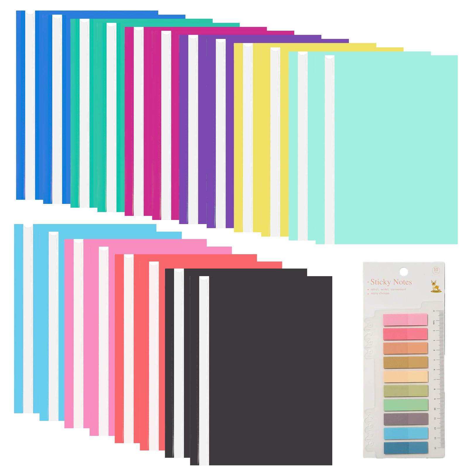 20 PCS A4 Project Folders, Two-Clip Loose-Leaf Sticky Note, Multicolored Clear Cover, Plastic Display Folders for Office School Report Document File Organiser (10 Colours)