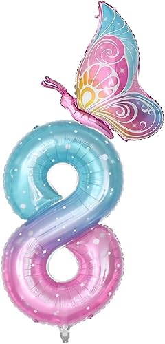 Globos grandes de 40 pulgadas con el número 8 de cielo estrellado, globos de mariposa, globos gigantes de aluminio de Mylar con números de helio 8,