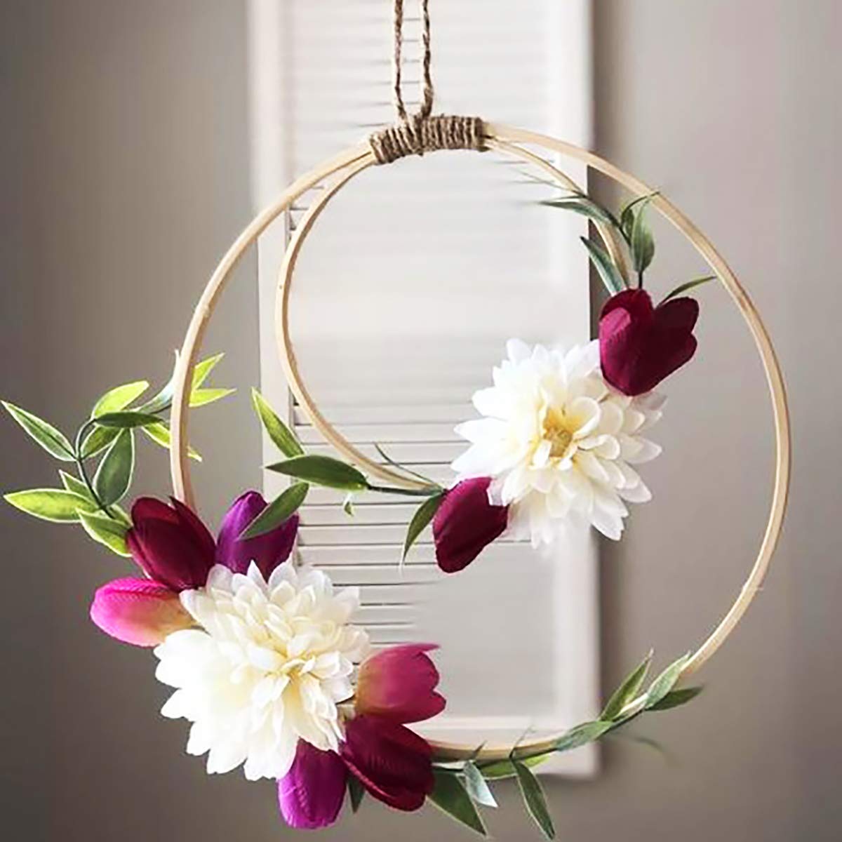 homeemoh 5 Pcs Wooden Bamboo Floral Hoop Wreath Rings for Dream Catcher DIY Wedding Wreath Decor Home Garden Plant Decor Wall Hanging Crafts,23cm/9.06inch