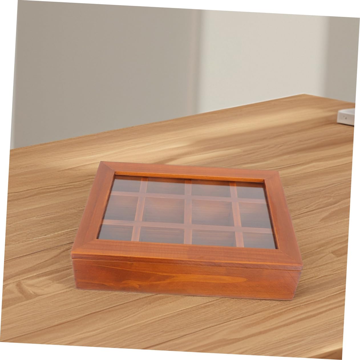 Baluue Holz Teebeutel-aufbewahrungsbox mit Deckel und Fächern Organizer für Trockenfrüchte und Snacks Wiederverwendbar für Zuhause und Büro Transparent für Riegel und Erdnüsse
