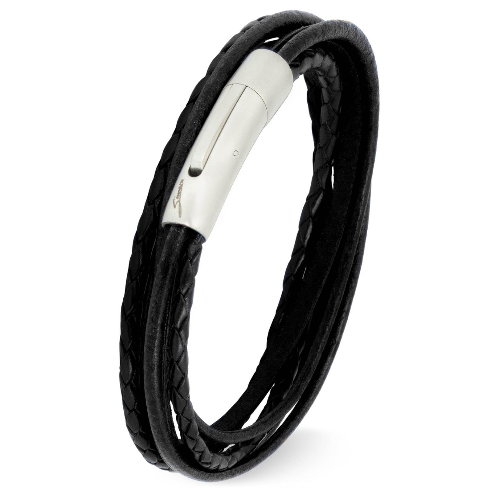 Simaru Bracciale in pelle per uomo e donna, in vera pelle con chiusura a gancio in acciaio inox, qualità premium Made in Germany