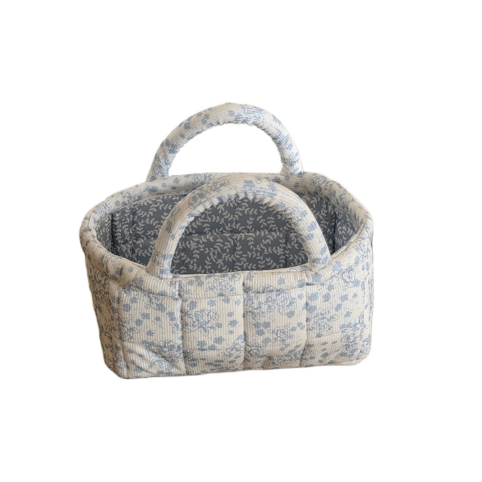Panier de rangement en tissu matelassé bleu taille S pour chambre