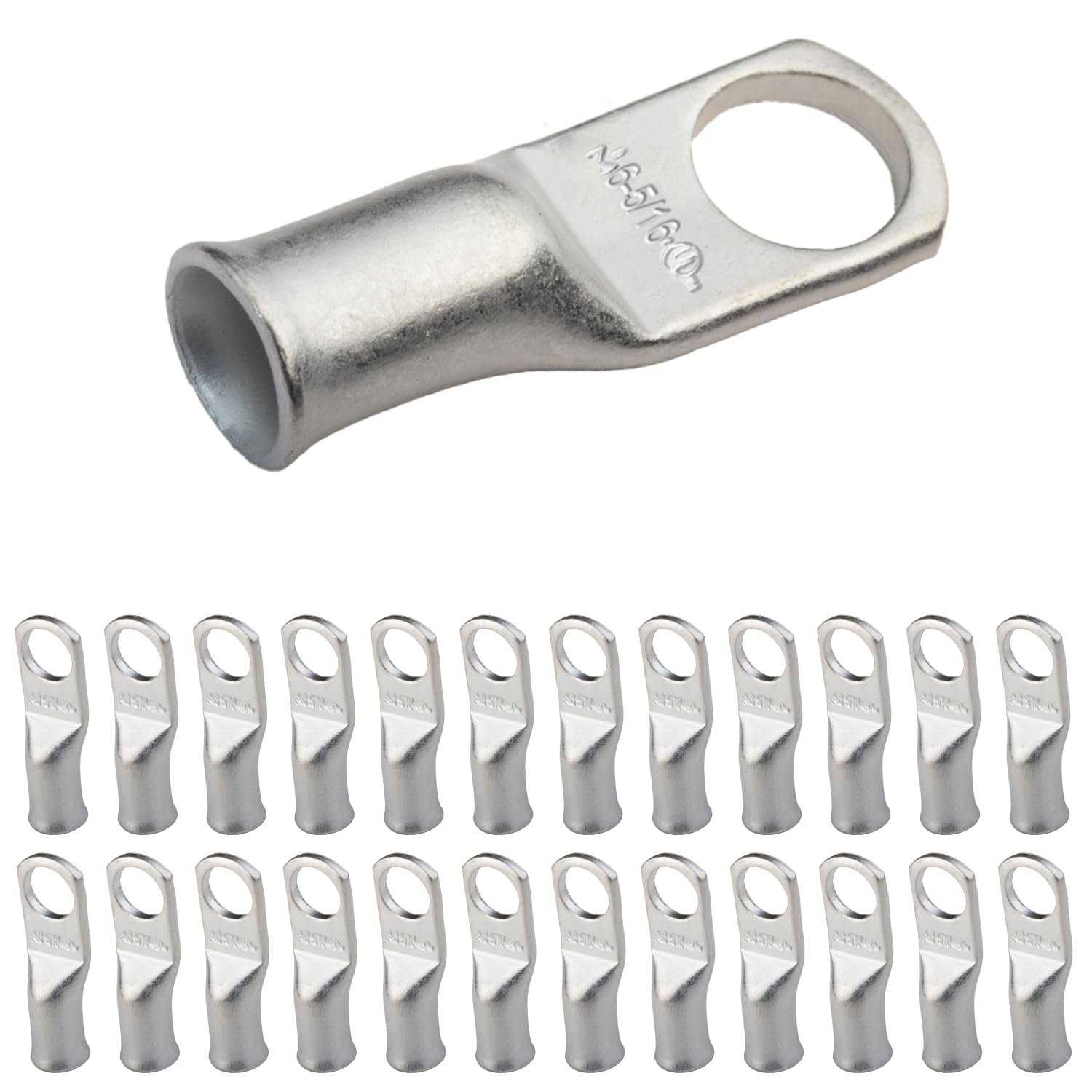 SELTERM 6 AWG 5/16" Stud (25 pcs.) UL Marine Grade Wire Lugs, Battery Cable Ends, Tinned Copper Eyelets, Tubular Ring Terminal Connectors [B20]