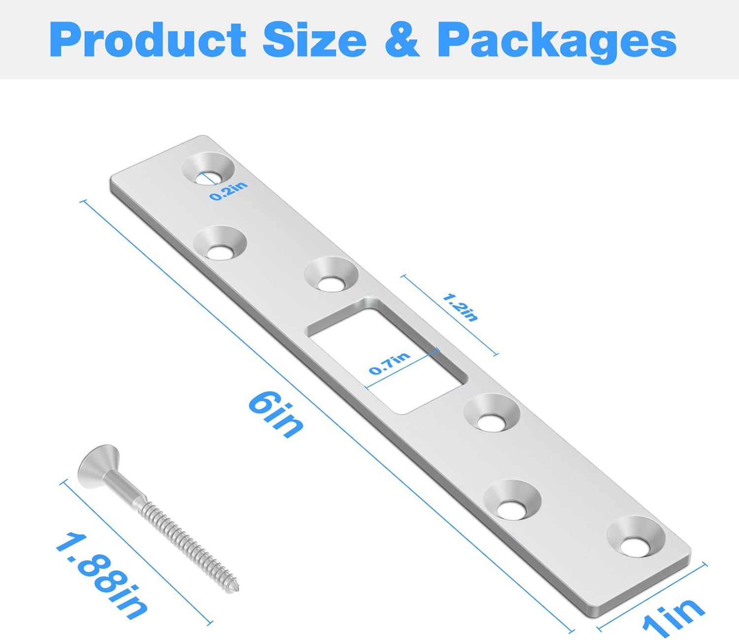 RO6G 72001 Brushed Satin Nickel Lock Short Strike Plate with 12 Screws, Door Knob/Deadbolt Cover Plate, Stainless Steel Security Latch Strike - 2 Set