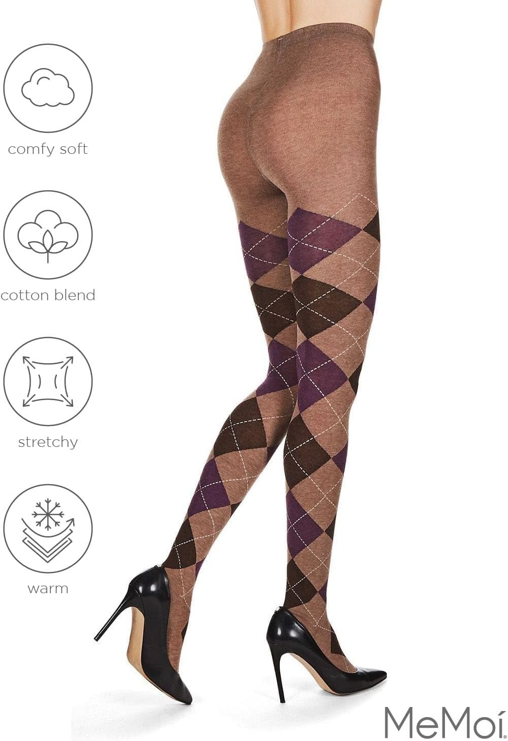 MeMoi Classic Argyle Cotton Tights for Women, Cozy and Stlylish Patterned Sweater Tights - Sizes Small to 6x - Image 5