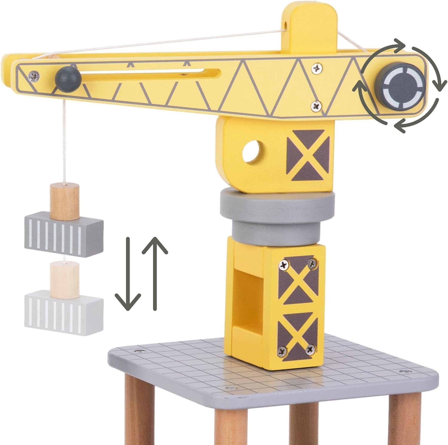 Mamabrum GRÚa Portuaria de Madera con Imán y Accesorios - Juguete Educativo Similar a Lego Duplo - Camiones de Juguete para Niños - Tractor y Remolque 24x34x35cm