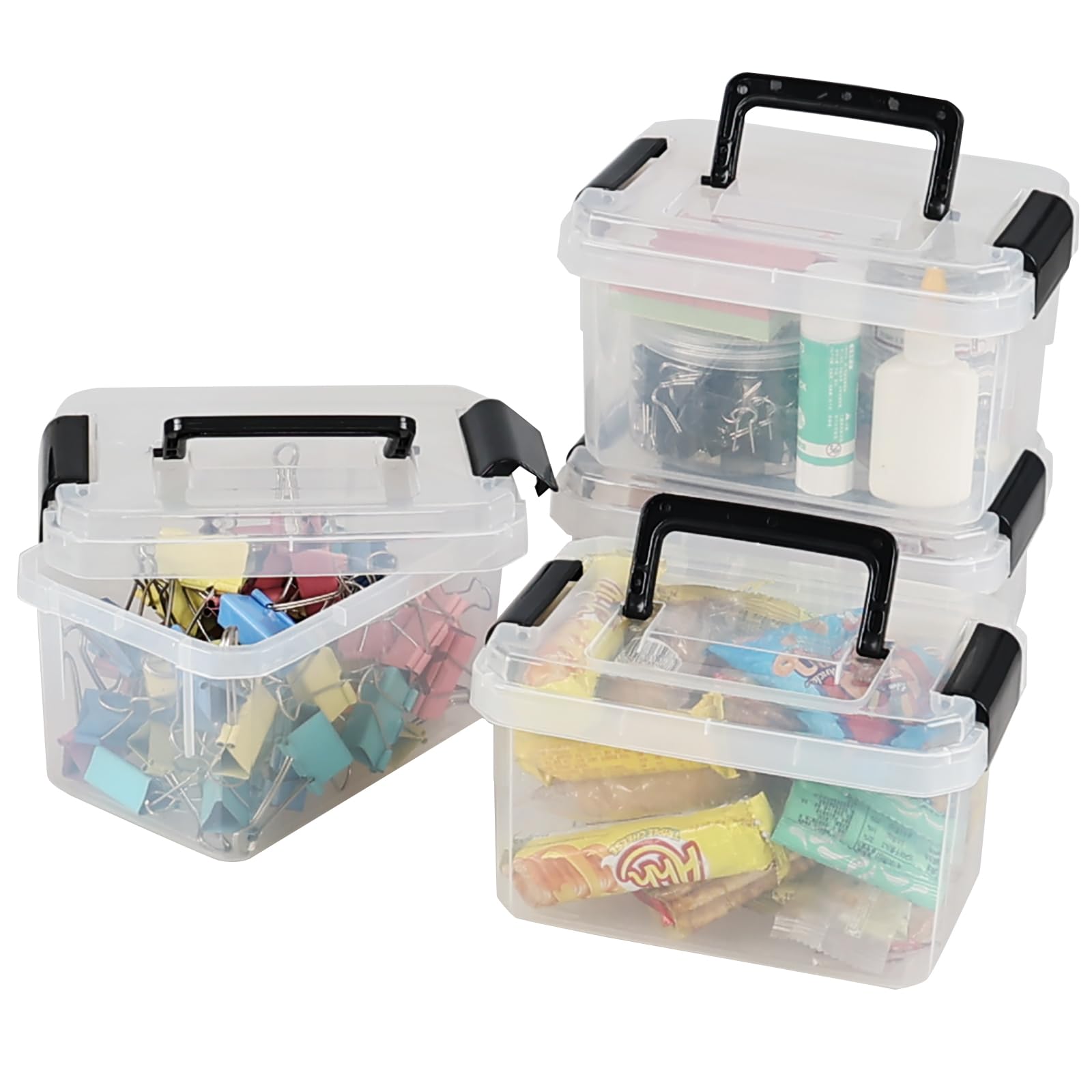 Guankan 2 L Plastic Storage Box with Handle, 4 Pack Mini Lidded Storage Box, Clear