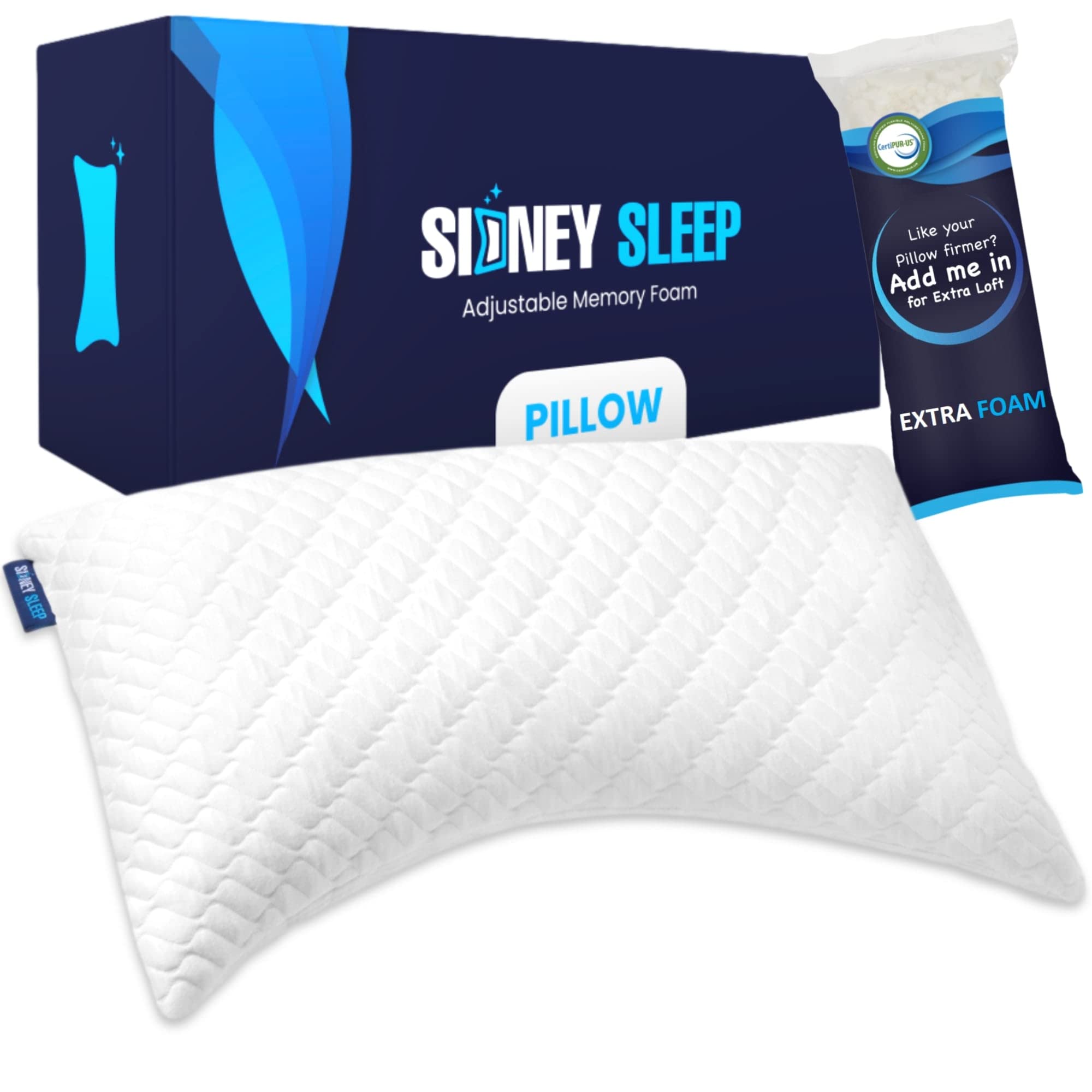 Sidney Sleep Side Sleeper Pillow for Neck and Shoulder Pain - Queen Size Bed Pillows for Sleeping. Fully Adjustable Memory Foam Pillows - Washable Bamboo Case - Extra Foam Fill Included (Queen, White)