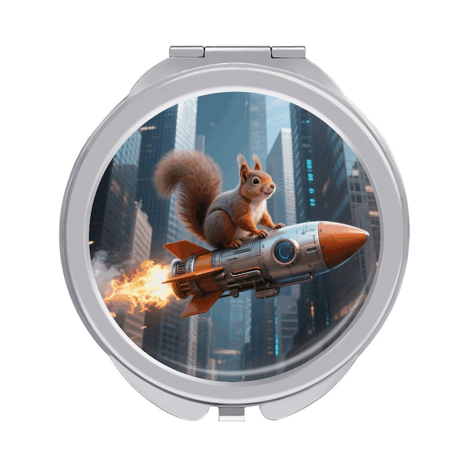 VstaDank Rocket Squirrel Makeup Mirror Beautiful Compact Makeup Mirror Silver Mirrors Surface Folding Makeups Lightweight Travel Makeups Mirrors for Suitable Handbag and Purses