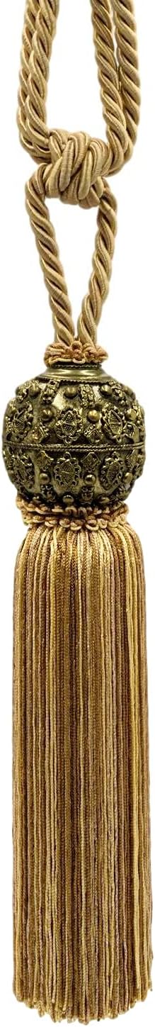 DÉCOPRO Raja Coll. Beautiful Curtain & Drapery Tassel Tieback with Ornamental Antique Head Tassel Length 10" 30" Spread # TBMTL10 Rustic Medley Red #RJ06 (Dark Red Brown Green Beige Gold) Set of 2