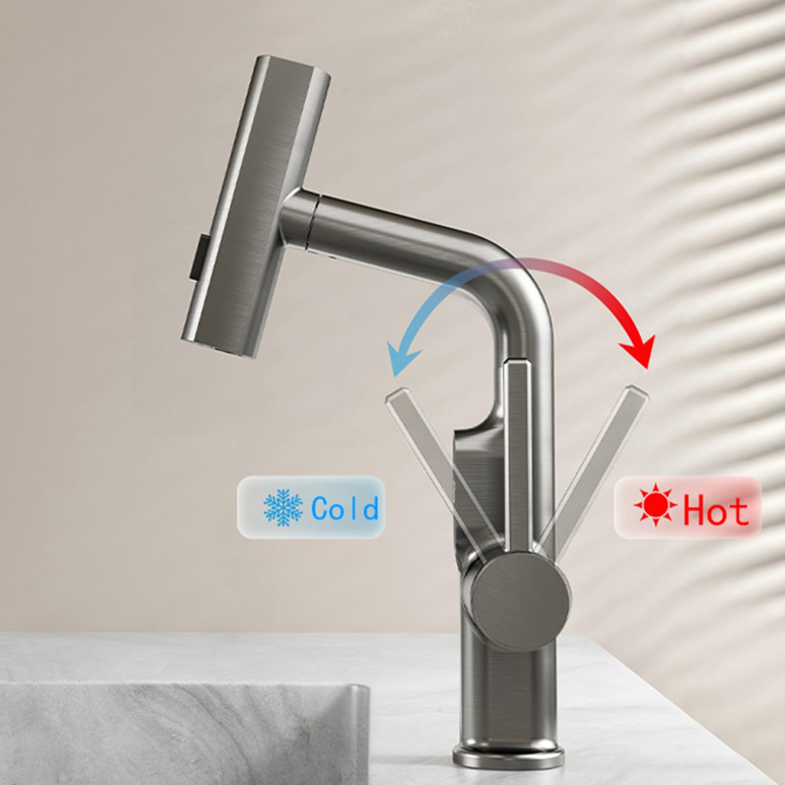 Generico Rubinetto da Bagno Rubinetto per Lavabo Cascata Estraibile Monocomando con Display Digitale Sollevabile Bianco