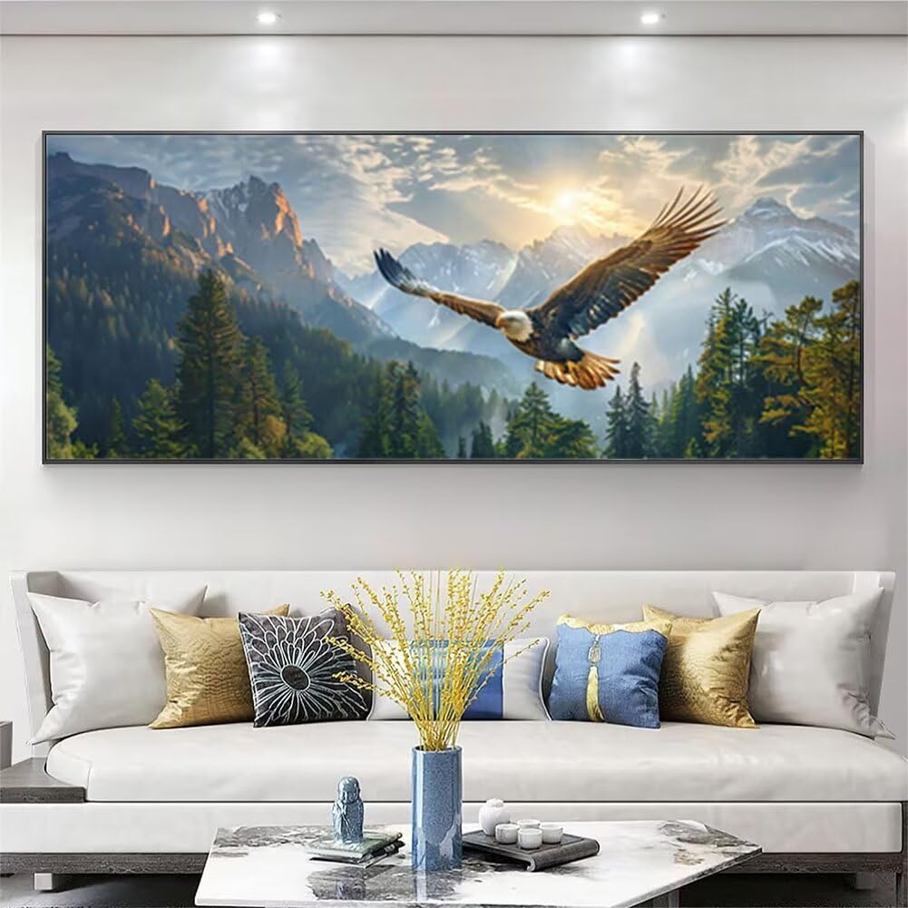 Diamond Painting XXL 130x50 cm, DIY Adler Diamant Painting Bilder, 5D Tier Diamond Painting Set, Diamant Kristall Strass Kreuzstich Painting, Diamond Painting Erwachsene für Zimmer Deko Wohnzimmer