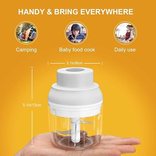 Miniatura 5 de Picadora eléctrica de ajos, trituradora de ajos, trituradora de ajo, procesador de alimentos pequeño con pelador de ajo y cuchara (8.5 onzas