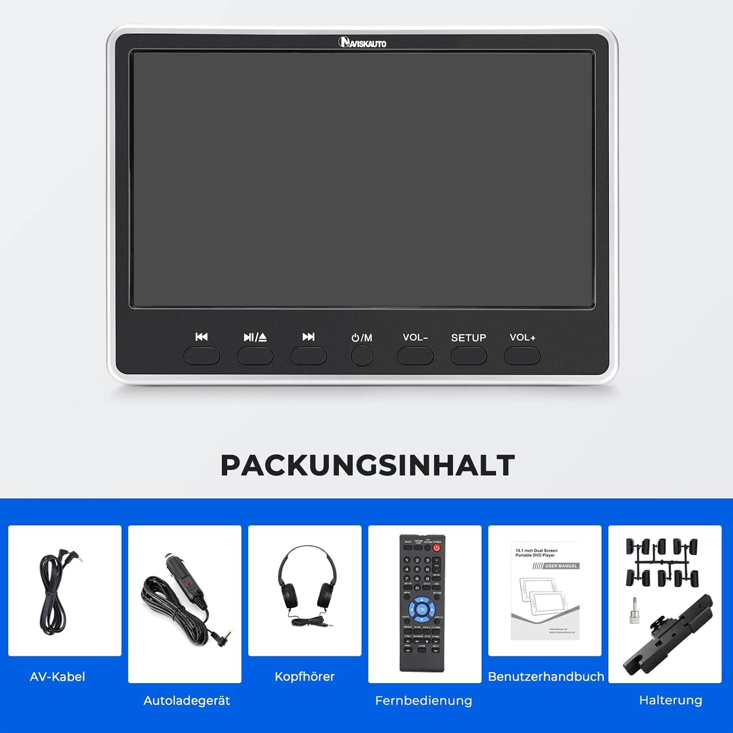 NAVISKAUTO 12,5 Zoll DVD Player Auto Mit Kopfhörer Slot In Disc Typ, Auto Fernseher HDMI IN DVD-Player Kopfstütze Monitor Last Memory USB AV In/Out 12V