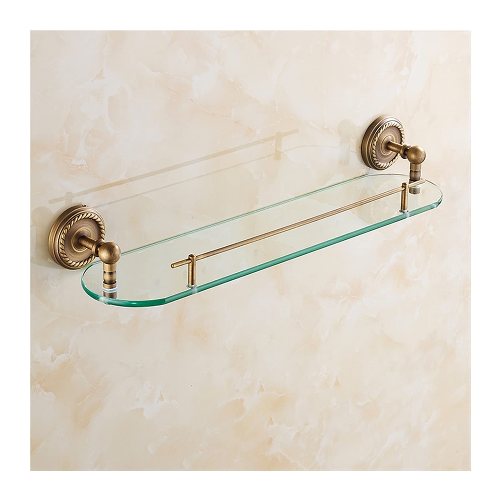 TOMYEUS Shower Caddy Bathroom Shelf Bathroom Shelves Single Layer Rack Copper Antique Towel Hook Washing Shower Shampoo Glass