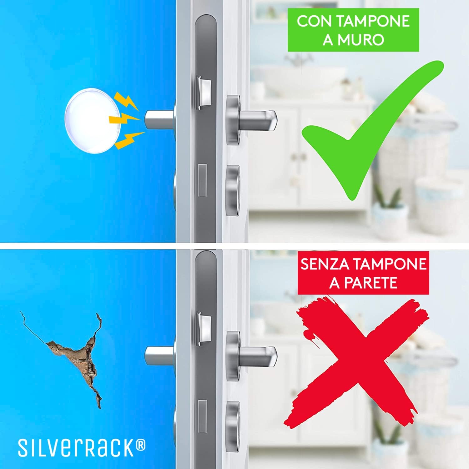 SilverRack Fermaporta Adesivo da Muro Bianco [6 pezzi] – Paracolpi Porta per Proteggere Pareti – Gommini per Porte come Fermaporta da Pavimento o da Maniglia – Proteggi Maniglia Porta – Ferma Porte