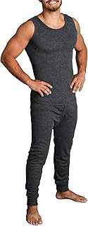 Boutique Retailer Men's Merino Wool Blend Thermal Singlet and Pants Set, Black, X-Large
