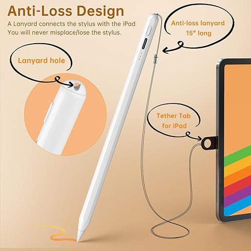 Miniatura 2 de Lápiz óptico para iPad con cordones antipérdida, MEKO 13 minutos de carga rápida y rechazo de palma, lápiz Apple Active Apple Pencil iPad Pen