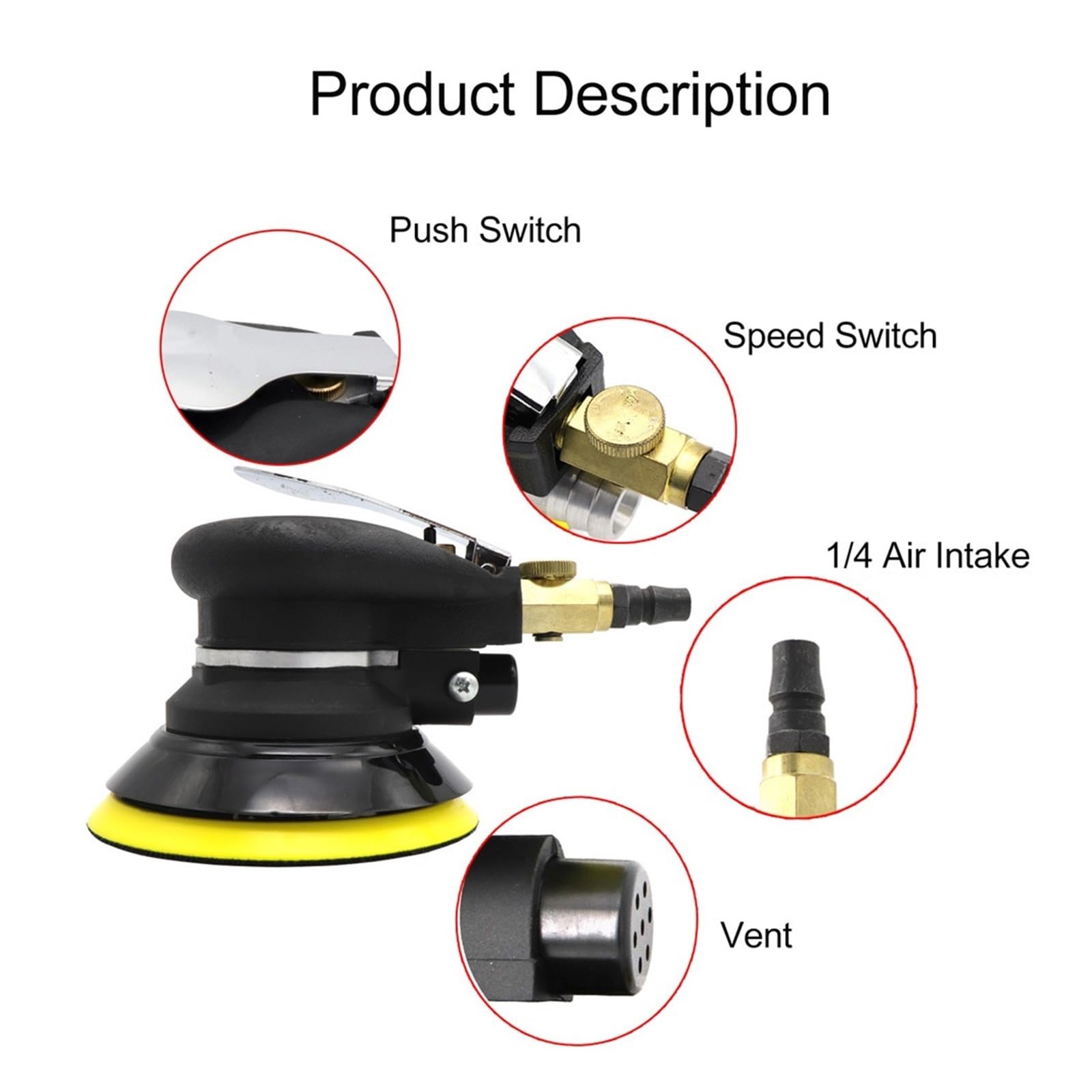 Pulidora Lijadora Lijadora neumática de aire de 5 pulgadas y 10000RPM for herramienta de cuidado de pintura de coche, máquina pulidora, pulidora de trabajo de madera