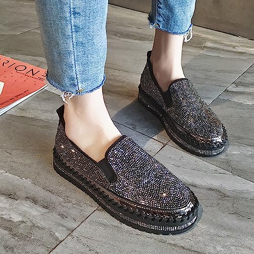 Women's Rhinestones Glitter Fashion Dress Sneakers Slip on Platform Loafers Party Wedding Bling Casual Flat Shoes2