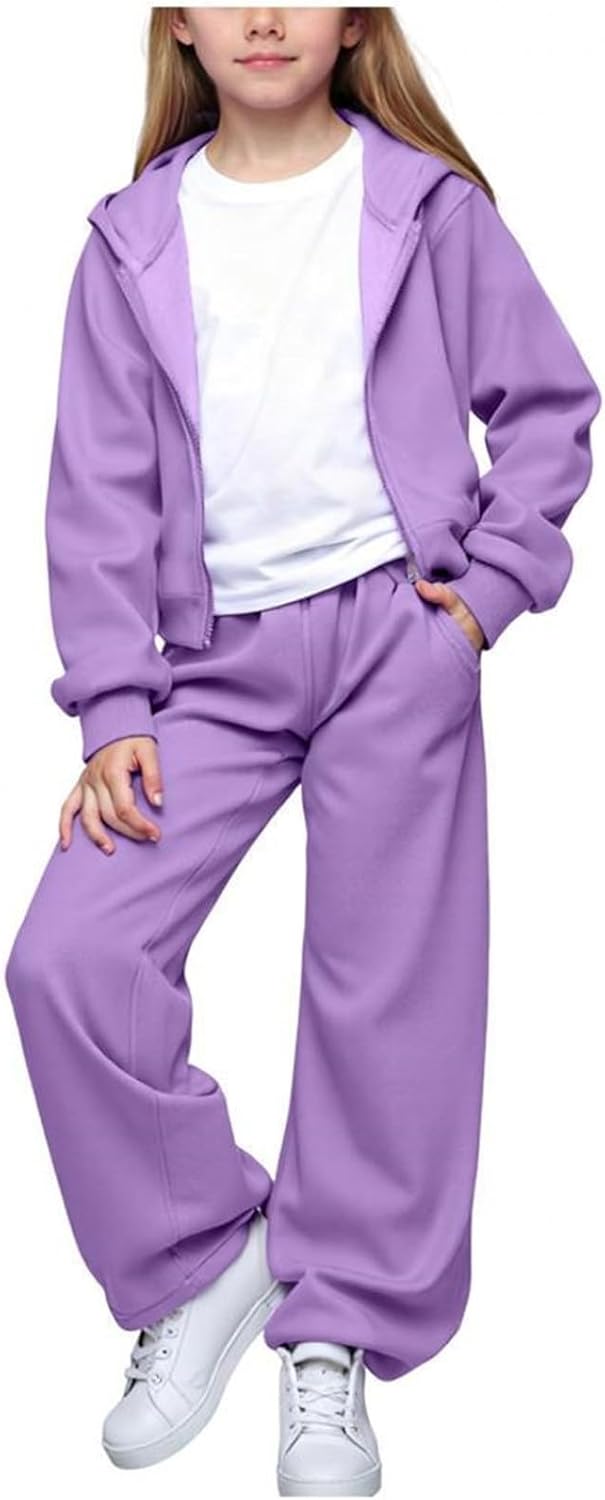 Girls Outdoor Everyday Wear Set for Kids - Cozy Fleece Tracksuit with Long Sleeve Top