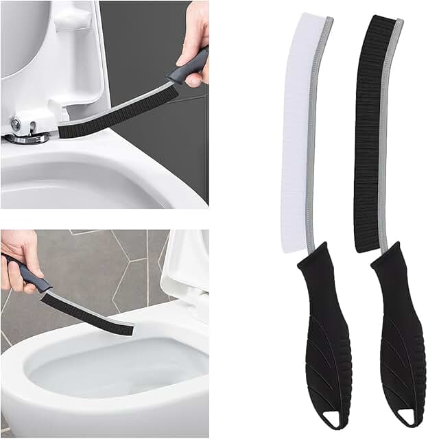 TQRR Reinigungsbürste - Fugenreinigungsbürste, Toilettenbürste, Hartborsten Eckenreinigungsbürste, Reinigungswerkzeuge Für Haushalt, Badezimmer, Küche, Waschbecken, Fugenmörtel (2, Schwarz) product image