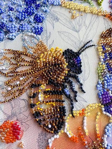 Image of Wizardi Main Bead Embroidery Kit - Flower Honey. Colorful Beads, Beading Needles. DIY Kit. Embroidery for Beginners. Home Decor. AB-906 Abris Art