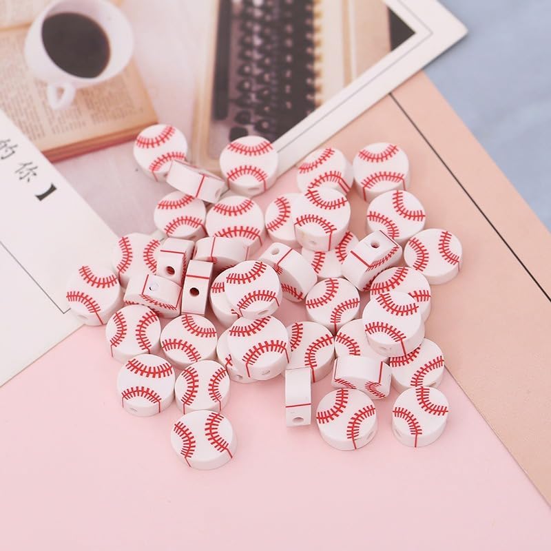 Miniatura 3 de 200 cuentas sueltas de béisbol espaciador de béisbol bolas deportivas de arcilla polimérica para hacer pulseras, aretes, collares, joyas