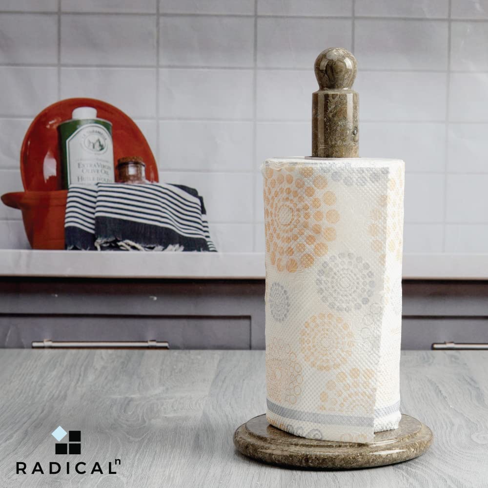RADICALn Paper Towel Holder Handmade Marble Grey Oceanic Hand Towel Rack Napkin Paper Roll Holder - Kitchen Standing Wrapping Paper Holder - Over Cabinet Towel Holder Stand