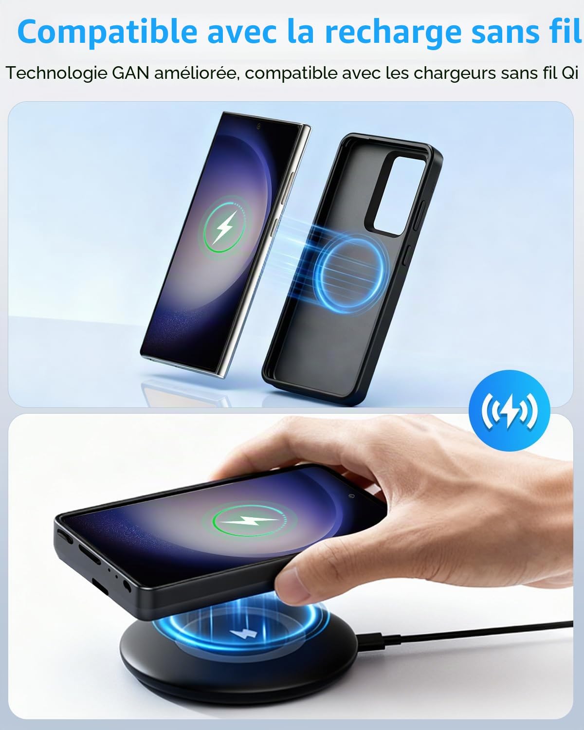 Coque Batterie pour Samsung Galaxy S23 Ultra 15000mAh,Étui Batterie Charge Rapide sans Fil Qi Intelligente Portable Coques d'alimentation, Externe Chargeur Rechargeable PowerBank
