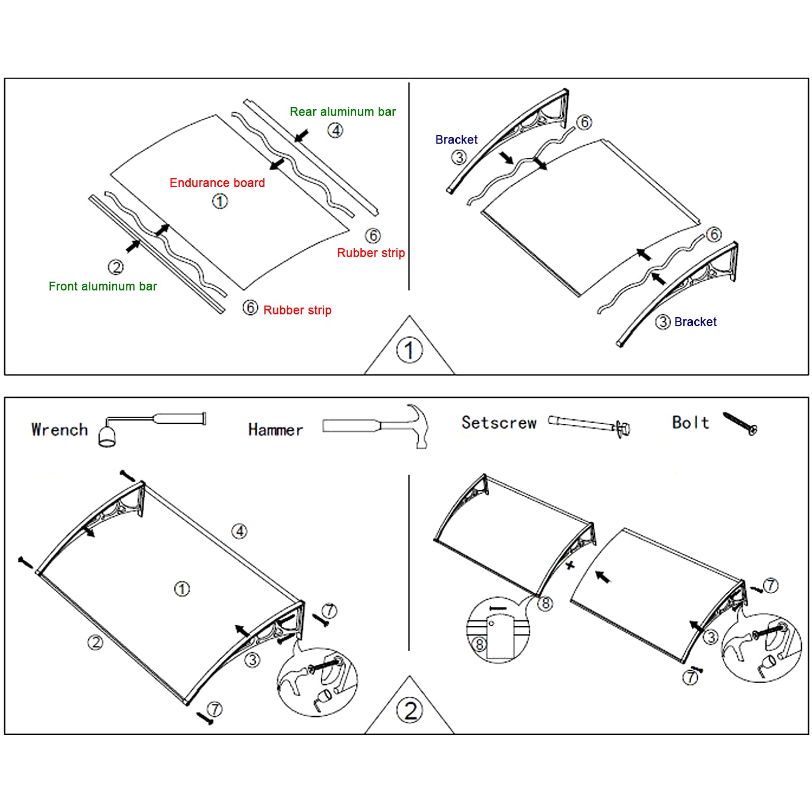 Auvent de Porte d'entrée Moderne en Polycarbonate Marron, auvent de Porte, fenêtre, Jardin, Porche, auvent, auvent arqué, Protection UV, Pluie, Neige, abri, pour Garage, Balcon (100 x 240 cm
