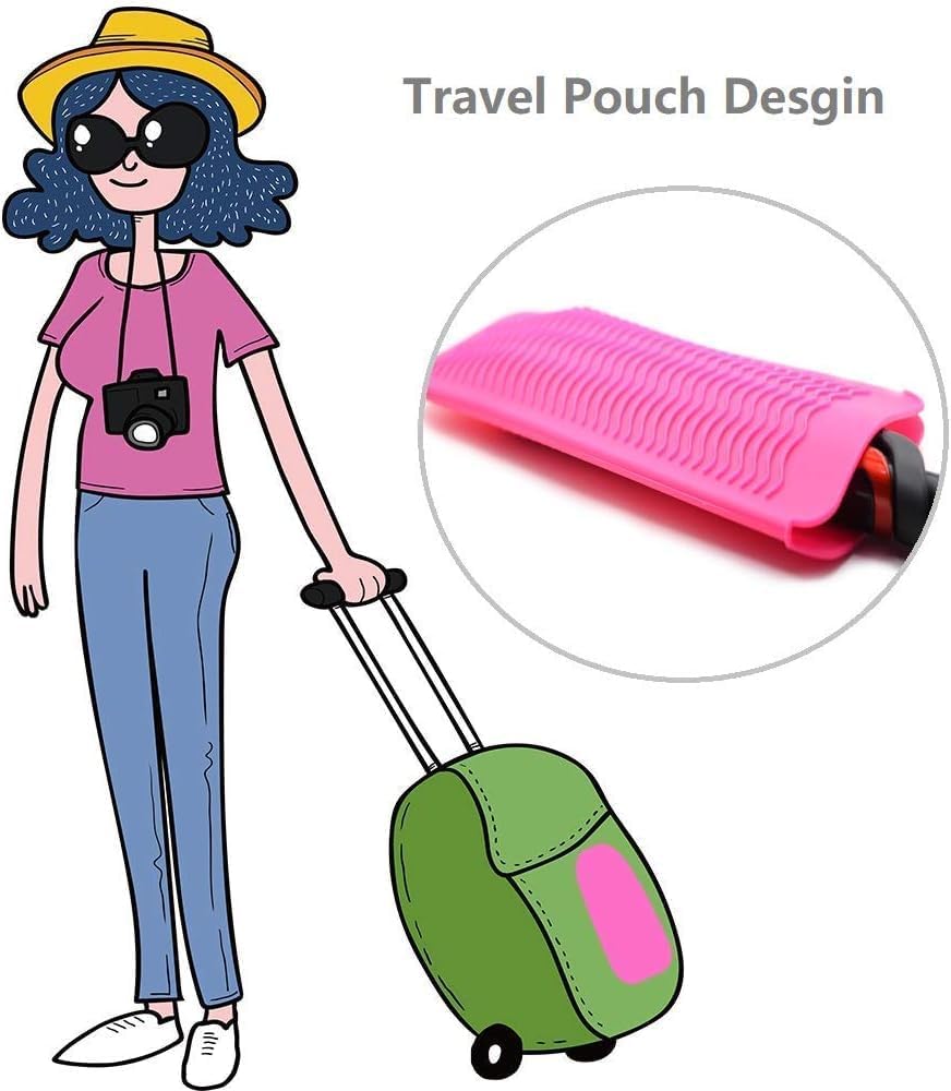 Heat Resistant Silicone Mat Bag Storage Bag Travel Case for Straighteners Curling Iron (Pink)